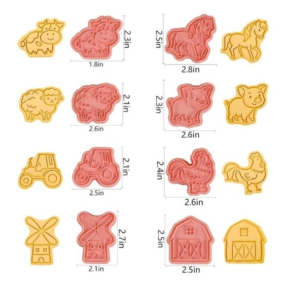 Farm Cookie Cutters Set, 8 Pcs Cookie Cutter with Plunger Stamps, Cute Cookies - Picture 2 of 6